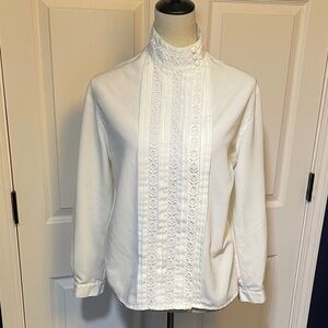 Vintage Susan Hutton Edwardian Style Ivory Long Sleeve Button Down Floral Lace
